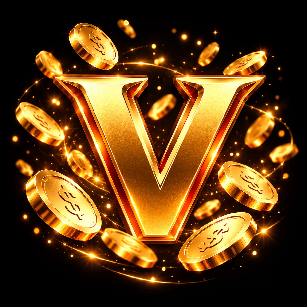 Vulkan casino Роскошная золотая «V» среди монет