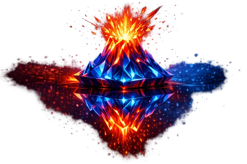 Vulkan casino card floating with glowing particles in a dark background, 3D glossy style.