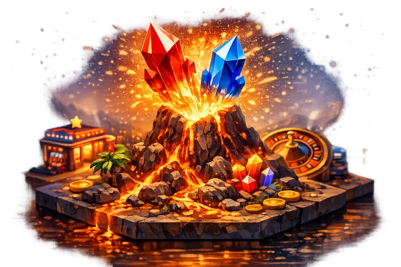 Vulkan casino card floating with glowing particles in a dark background, 3D glossy style.